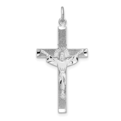 Sterlingsilber Rhodiniert Strukturiert Risen Chist Kreuz Anhänger