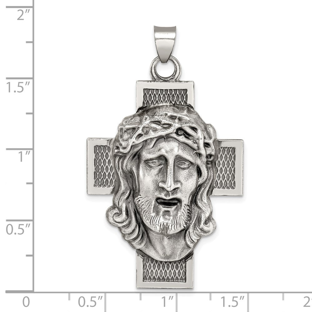 Sterlingsilber Hohl Satiniert Antikisiert Jesus Kreuz Medaille