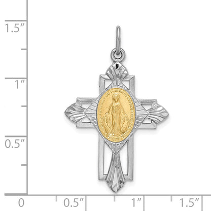 Sterlingsilber Rhodiniert Goldfarben Wundertätig Medaille Kreuz Anhänger