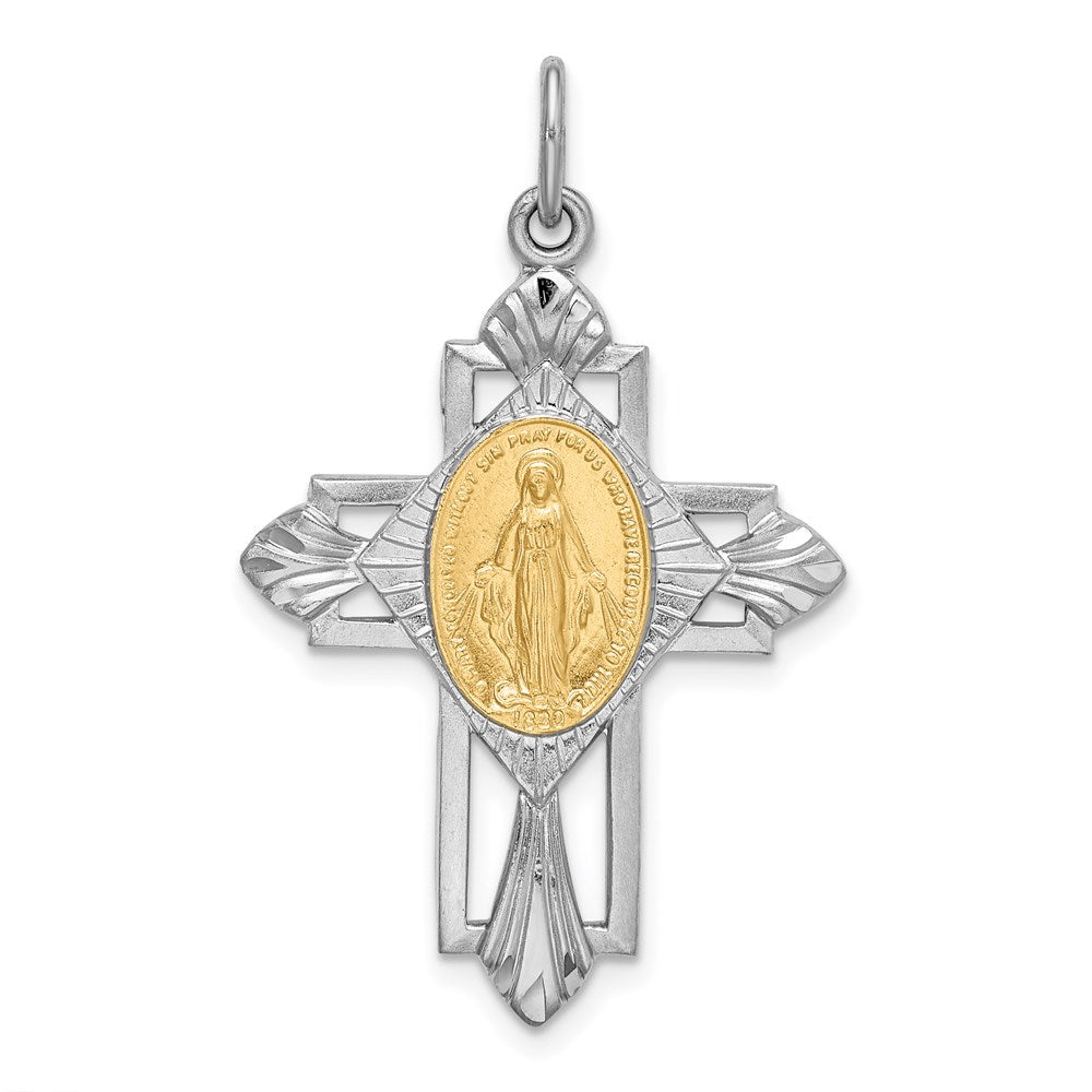 Sterlingsilber Rhodiniert Goldfarben Wundertätig Medaille Kreuz Anhänger