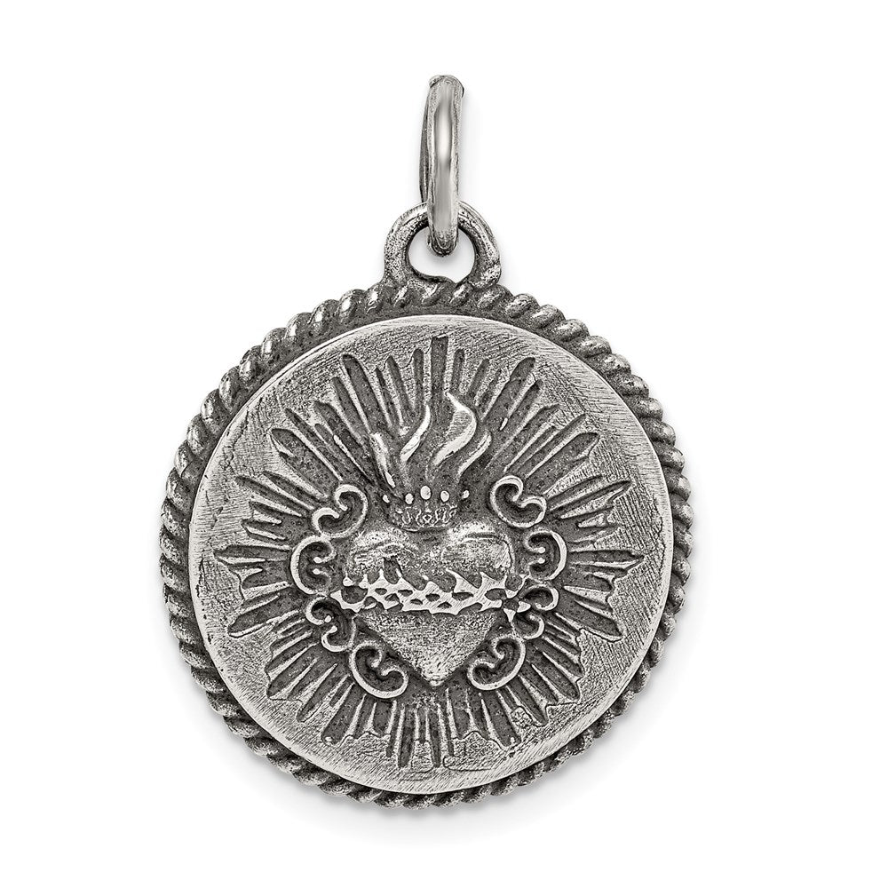 Sterlingsilber Antikisiert Heilig Herz Of Jesus Medaille Anhänger
