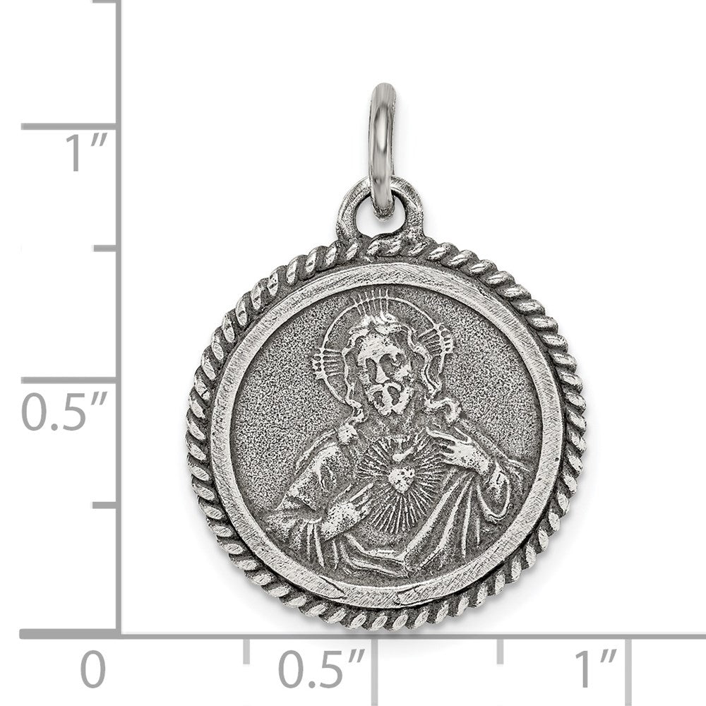 Sterlingsilber Antikisiert Heilig Herz Of Jesus Medaille Anhänger