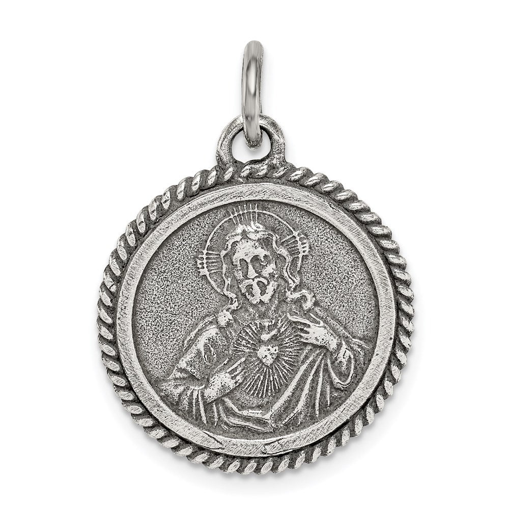 Sterlingsilber Antikisiert Heilig Herz Of Jesus Medaille Anhänger