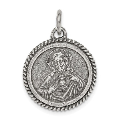 Sterlingsilber Antikisiert Heilig Herz Of Jesus Medaille Anhänger