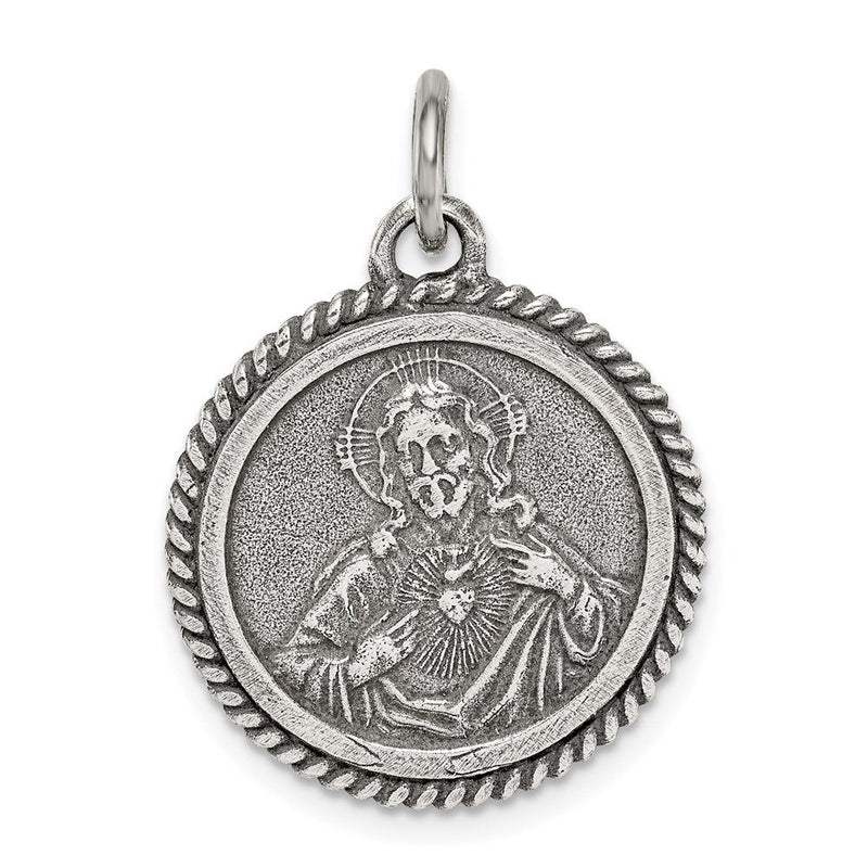 Sterlingsilber Antikisiert Heilig Herz Of Jesus Medaille Anhänger