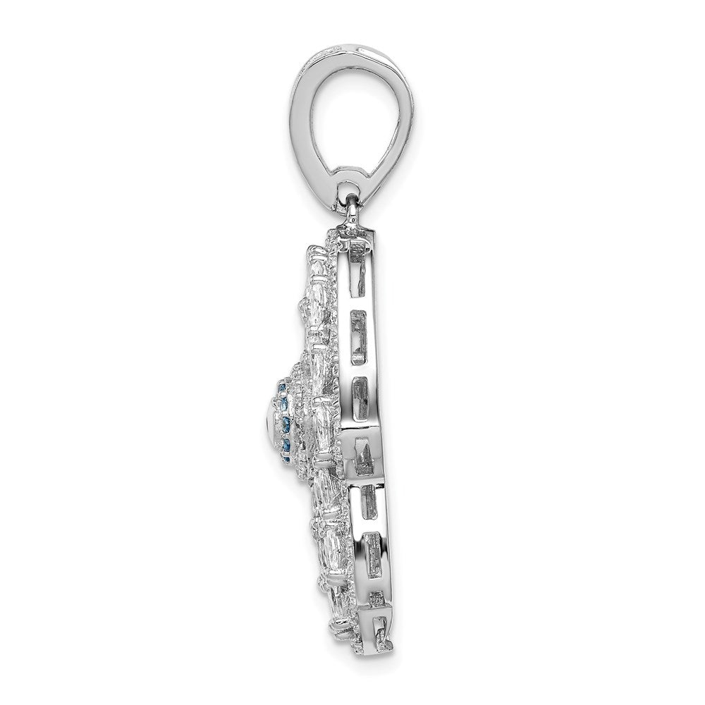 Sterlingsilber Rhodiniert Weiß & Blau Zirkonia Hamsa Auge Anhänger