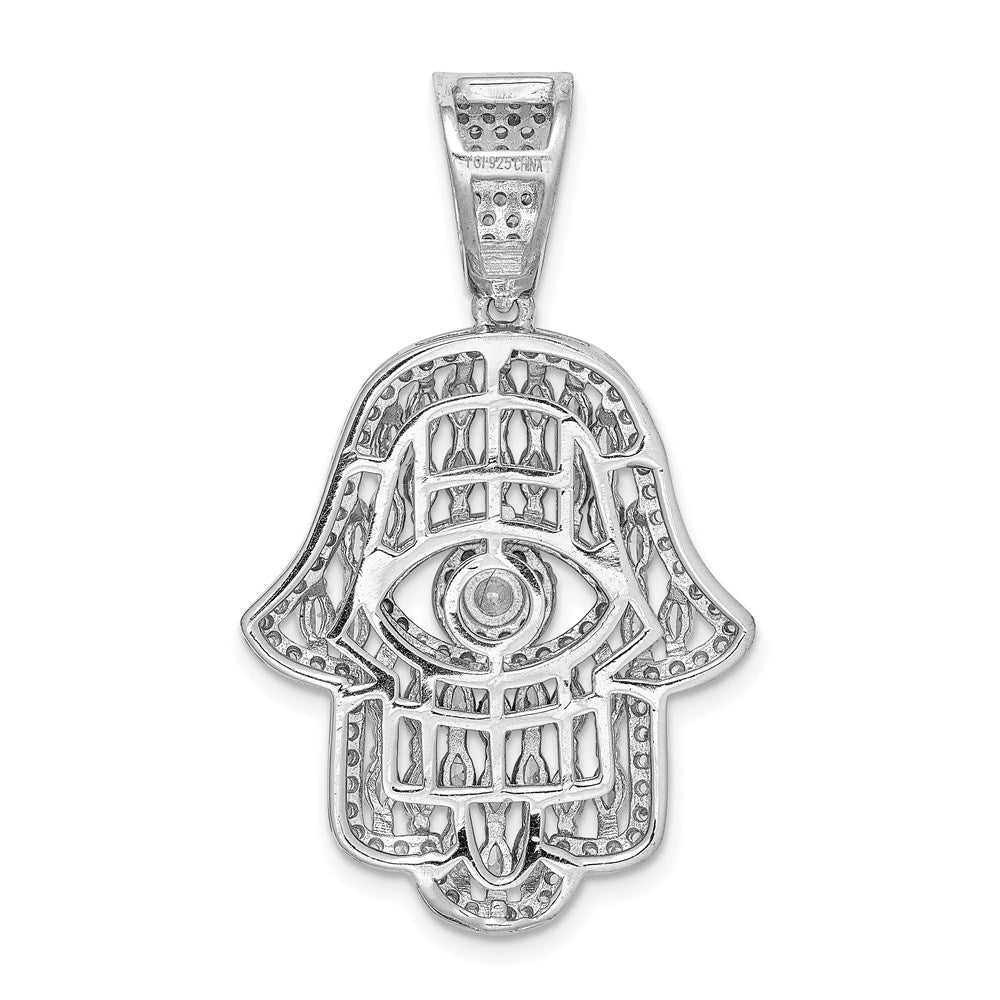 Sterlingsilber Rhodiniert Weiß & Blau Zirkonia Hamsa Auge Anhänger