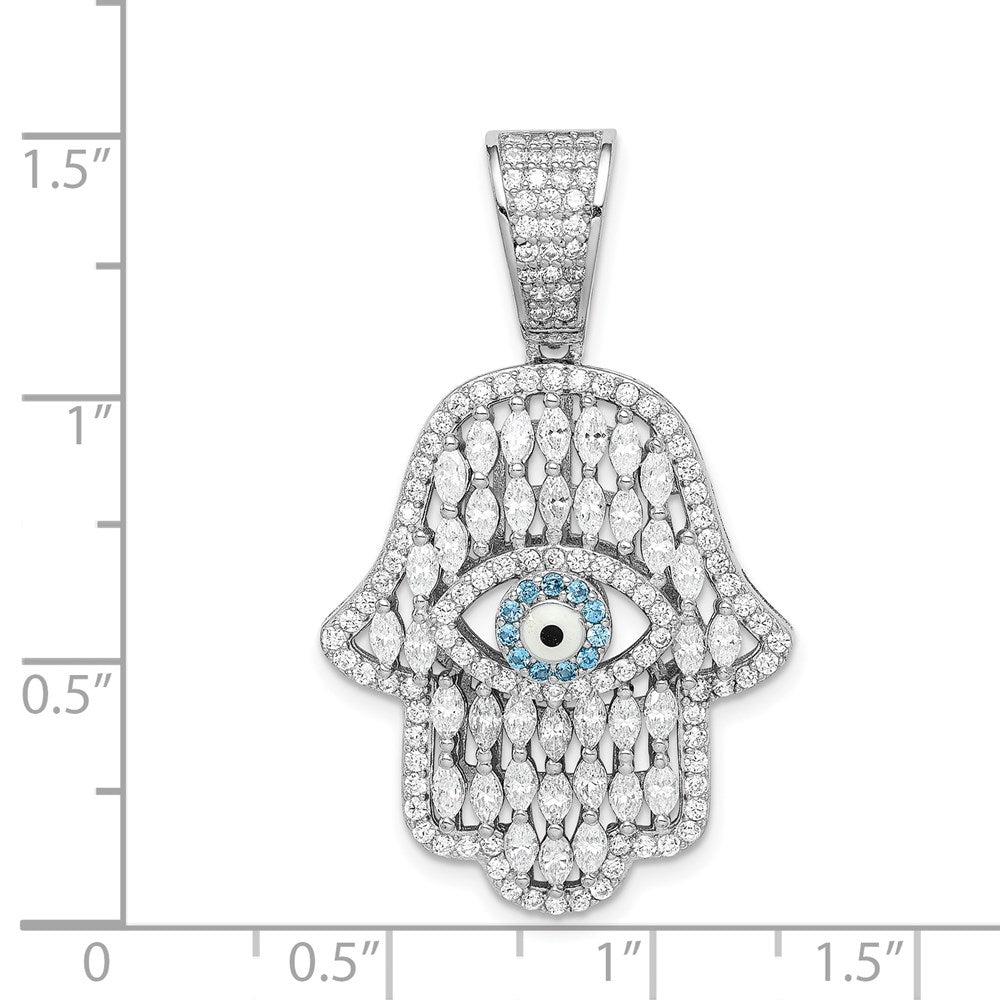 Sterlingsilber Rhodiniert Weiß & Blau Zirkonia Hamsa Auge Anhänger