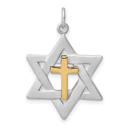 Sterlingsilber Platin-beschichtet Goldfarben Kreuz Stern Of David Charm Anhänger