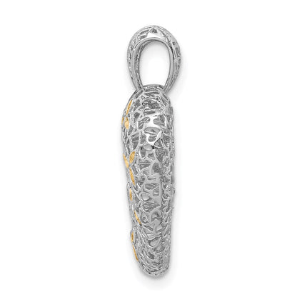 Sterlingsilber Rhodiniert & Goldfarben Diamantiert Hohl Herz Anhänger