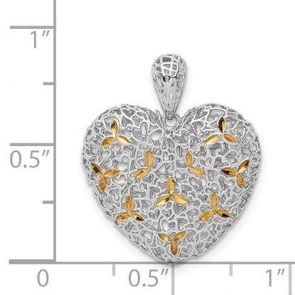 Sterlingsilber Rhodiniert & Goldfarben Diamantiert Hohl Herz Anhänger