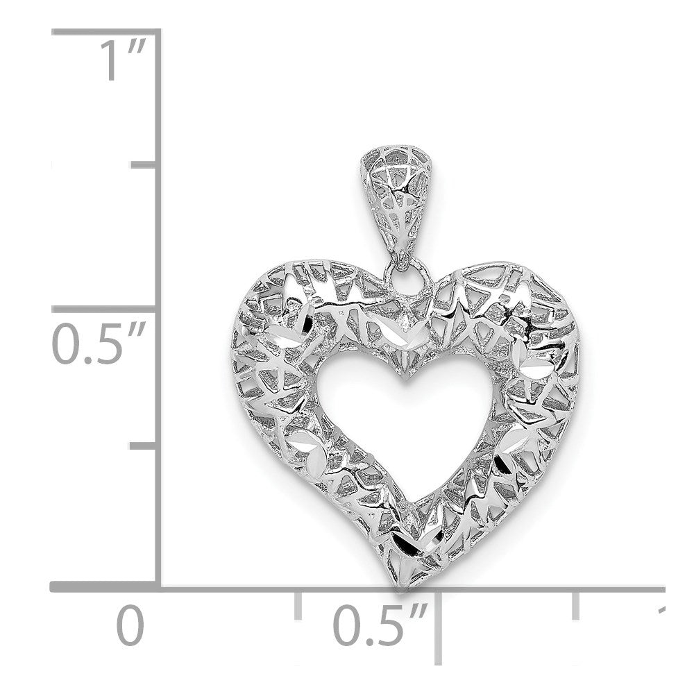 Sterlingsilber Rhodiniert Poliert Diamantiert Herz Anhänger