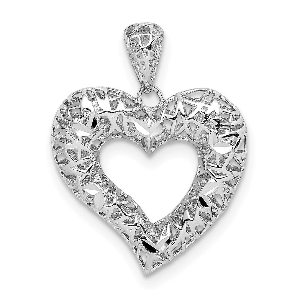 Sterlingsilber Rhodiniert Poliert Diamantiert Herz Anhänger