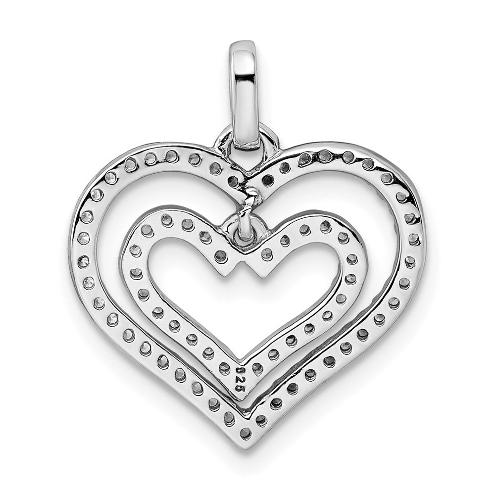 Sterlingsilber Rhodiniert Zirkonia Doppelt Herz Anhänger