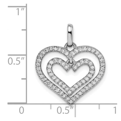 Sterlingsilber Rhodiniert Zirkonia Doppelt Herz Anhänger