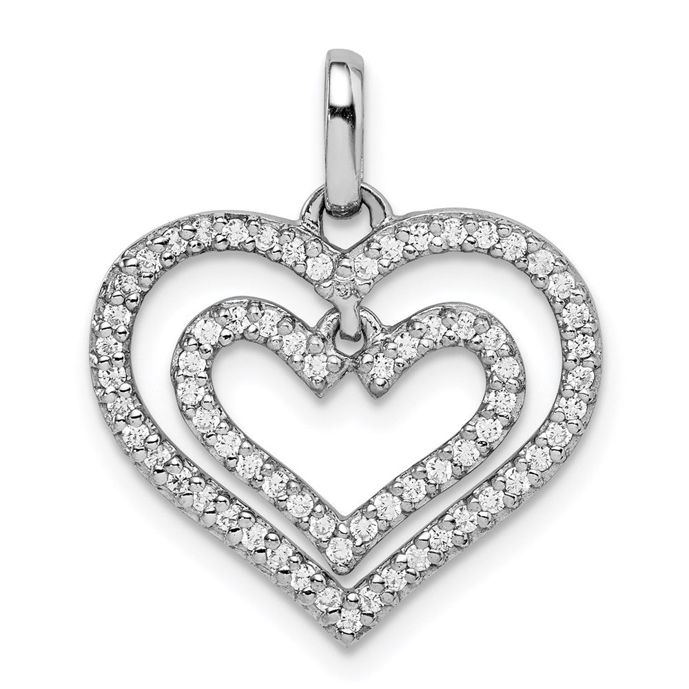 Sterlingsilber Rhodiniert Zirkonia Doppelt Herz Anhänger