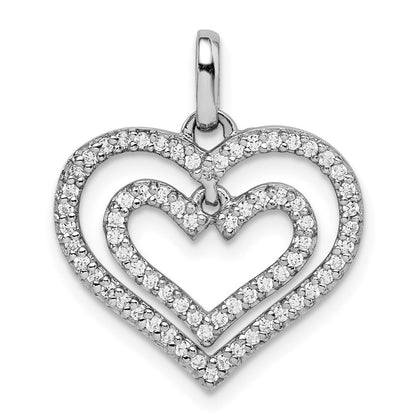 Sterlingsilber Rhodiniert Zirkonia Doppelt Herz Anhänger