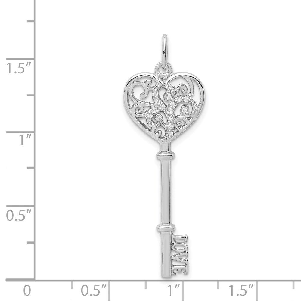 Sterlingsilber Rhodiniert Zirkonia Liebe Key Anhänger