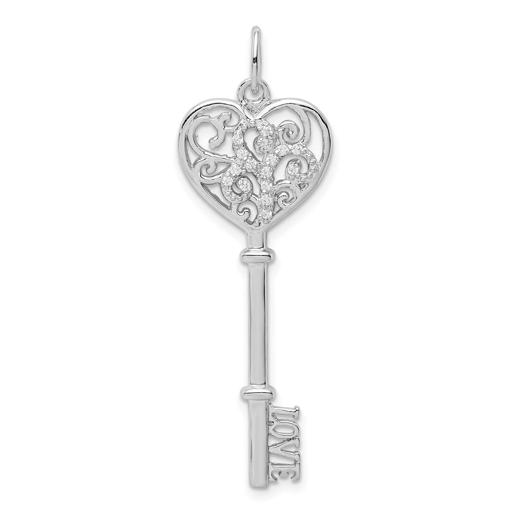 Sterlingsilber Rhodiniert Zirkonia Liebe Key Anhänger
