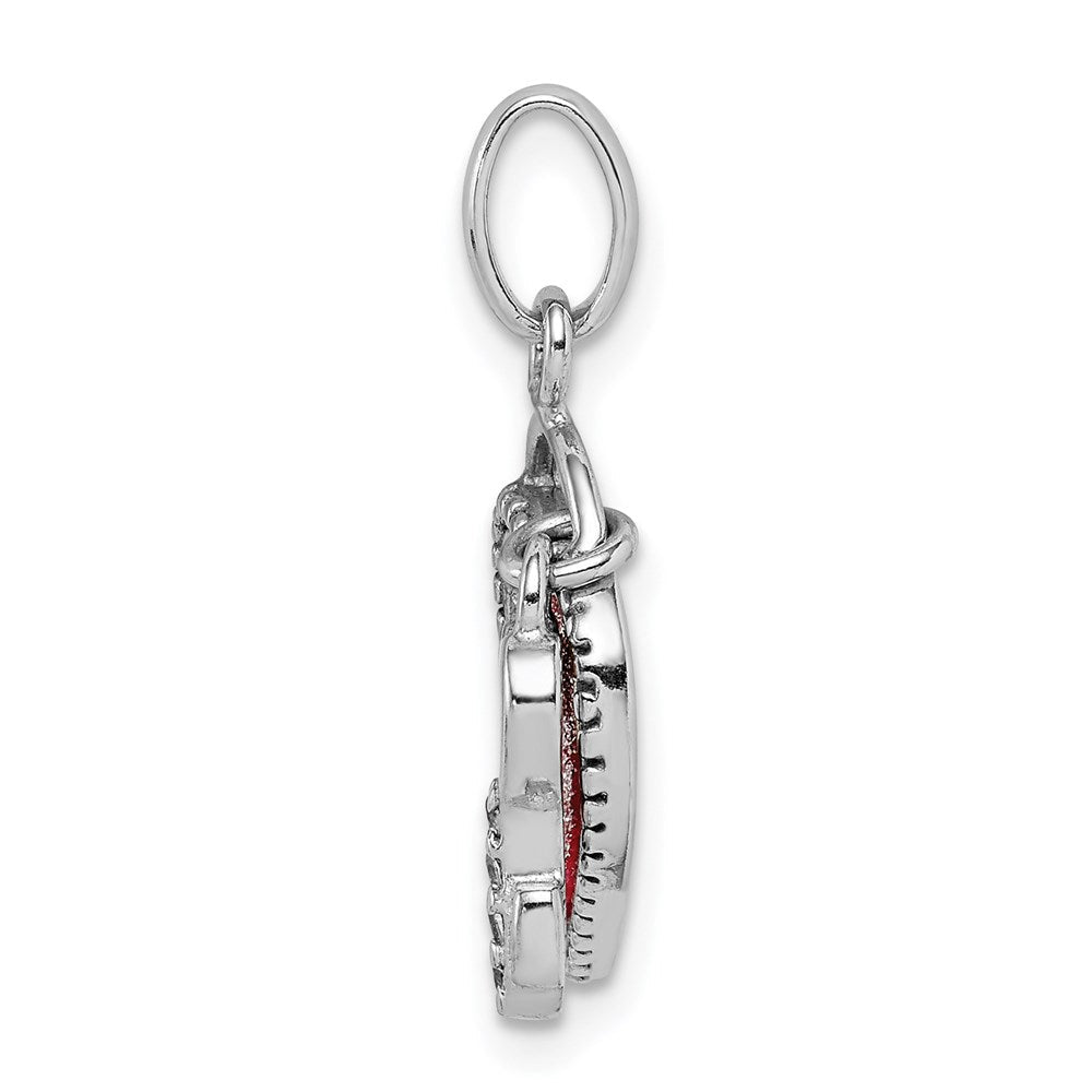 Sterlingsilber Rhodiniert Zirkonia Glitzer Infused Herz und Key Anhänger