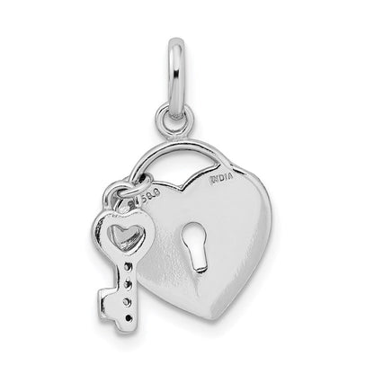 Sterlingsilber Rhodiniert Zirkonia Glitzer Infused Herz und Key Anhänger