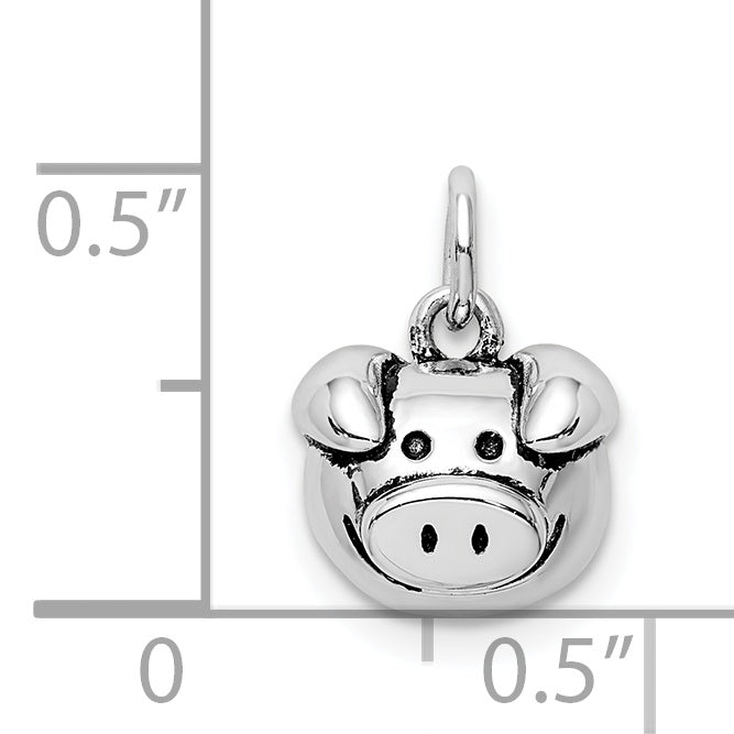 Sterlingsilber Rhodiniert Antikisiert Pig Kopf Anhänger