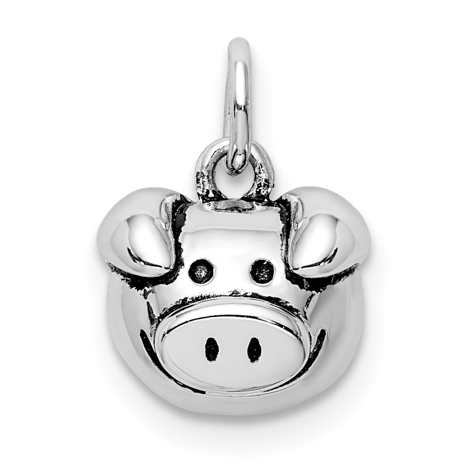 Sterlingsilber Rhodiniert Antikisiert Pig Kopf Anhänger