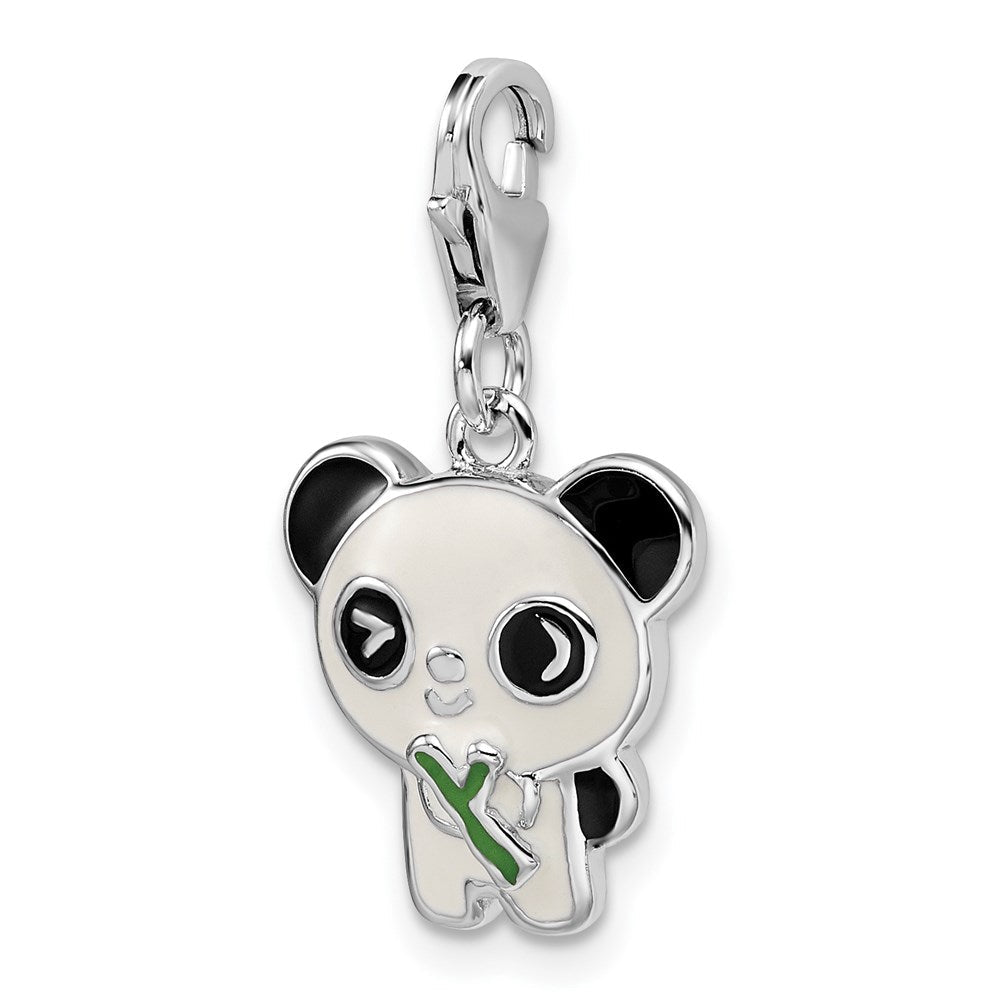 Sterlingsilber Rhodiniert Emailliert Panda mit Karabinerverschluss Charm