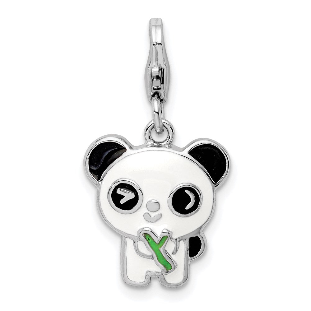 Sterlingsilber Rhodiniert Emailliert Panda mit Karabinerverschluss Charm
