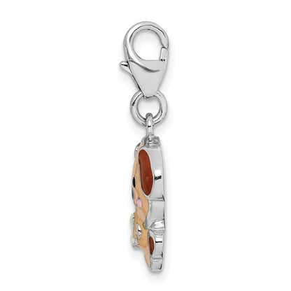 Sterlingsilber Rhodiniert Emailliert Puppy mit Karabinerverschluss Charm