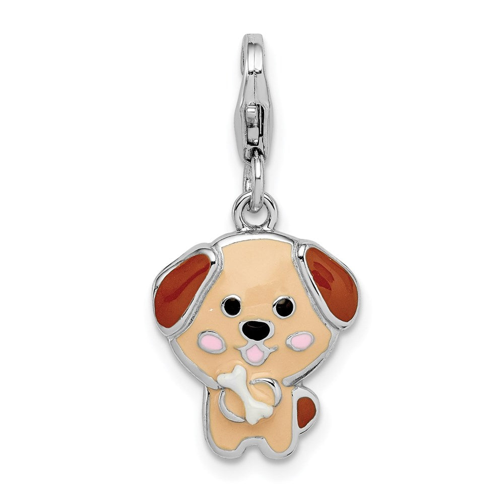 Sterlingsilber Rhodiniert Emailliert Puppy mit Karabinerverschluss Charm