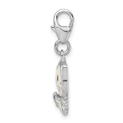 Sterlingsilber Rhodiniert Emailliert Kitten mit Karabinerverschluss Charm