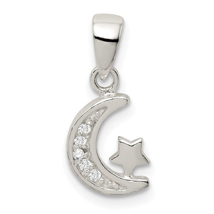 Sterlingsilber Zirkonia Stern & Crescent Mond Anhänger