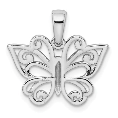 Sterlingsilber Rhodiniert Diamantiert Schmetterling Anhänger