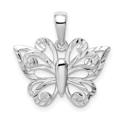 Sterlingsilber Rhodiniert Diamantiert Schmetterling Anhänger
