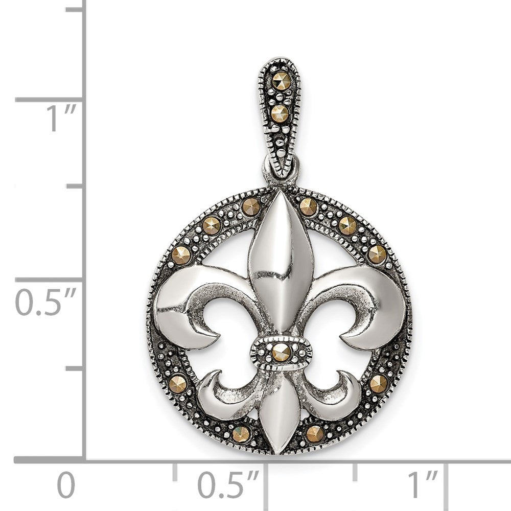 Sterlingsilber Antikisiert Markasit Fleur De Lis Anhänger