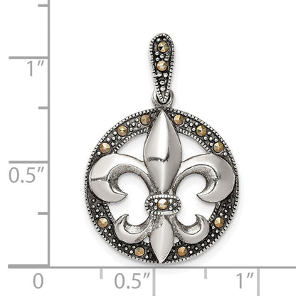 Sterlingsilber Antikisiert Markasit Fleur De Lis Anhänger