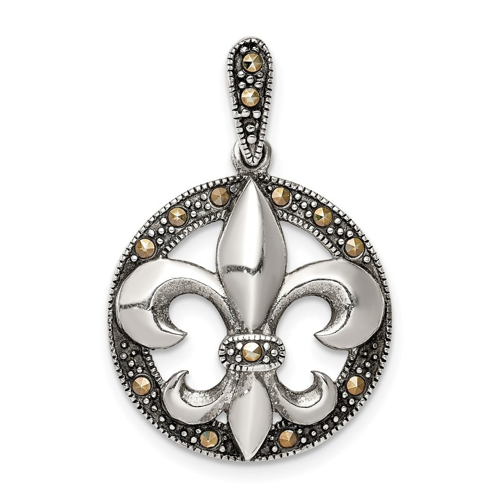 Sterlingsilber Antikisiert Markasit Fleur De Lis Anhänger