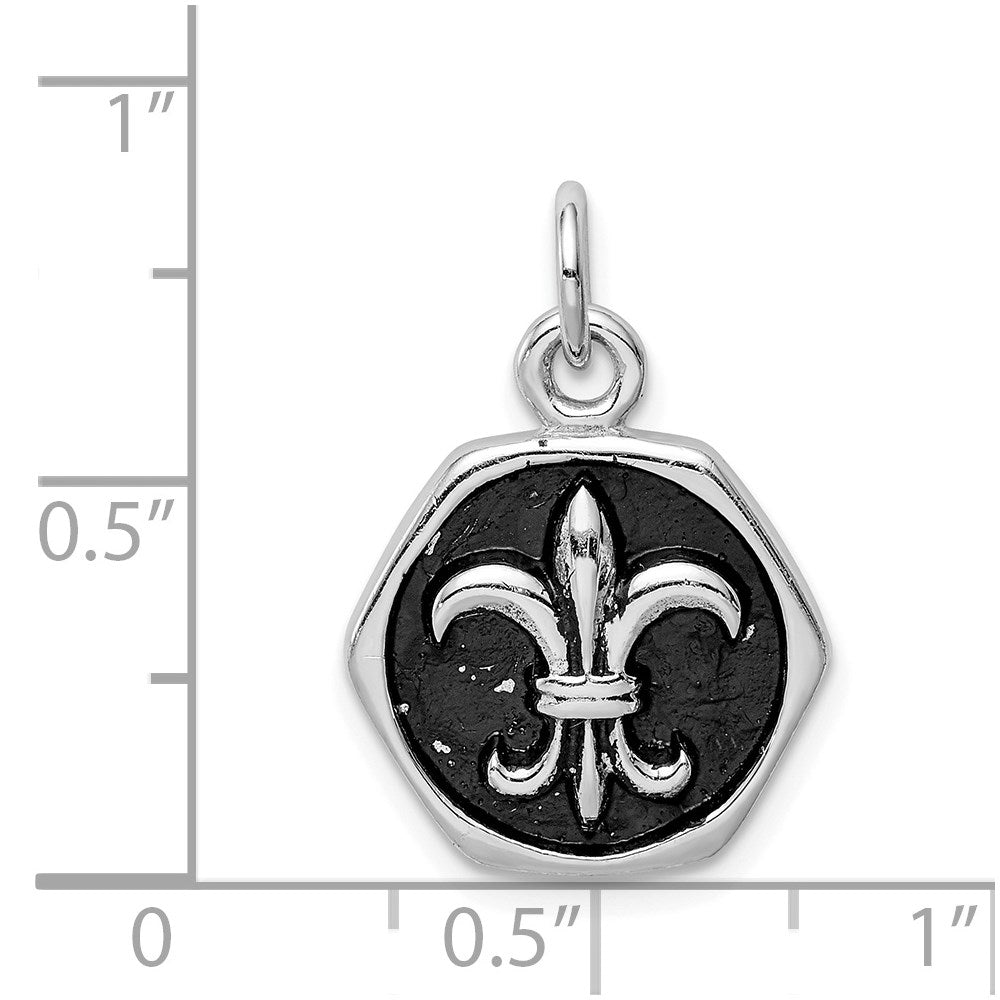 Sterlingsilber Rhodiniert & Antikisiert Fleur De Lis Anhänger