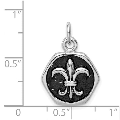 Sterlingsilber Rhodiniert & Antikisiert Fleur De Lis Anhänger