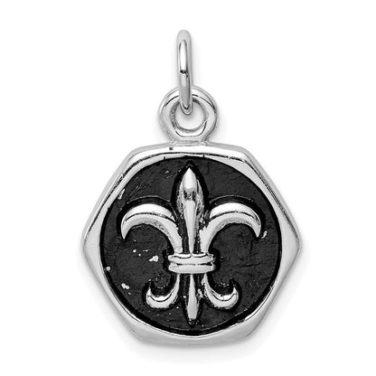 Sterlingsilber Rhodiniert & Antikisiert Fleur De Lis Anhänger