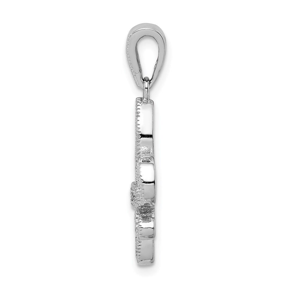 Sterlingsilber Rhodiniert Poliert Zirkonia Fleur De Lis Anhänger
