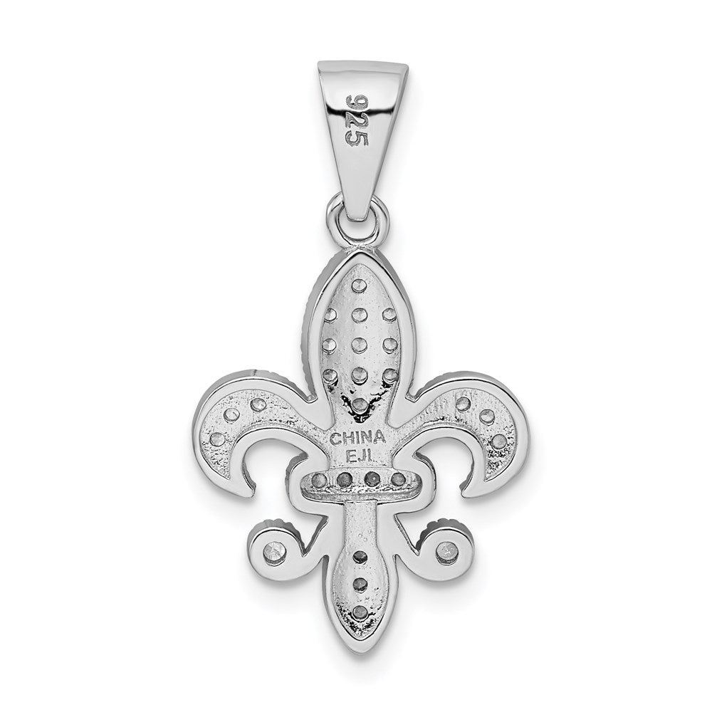 Sterlingsilber Rhodiniert Poliert Zirkonia Fleur De Lis Anhänger