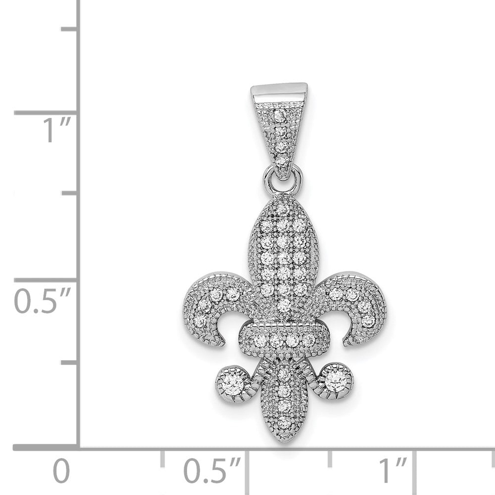 Sterlingsilber Rhodiniert Poliert Zirkonia Fleur De Lis Anhänger