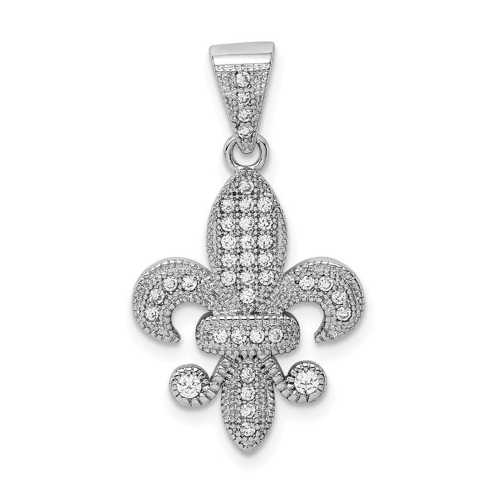 Sterlingsilber Rhodiniert Poliert Zirkonia Fleur De Lis Anhänger
