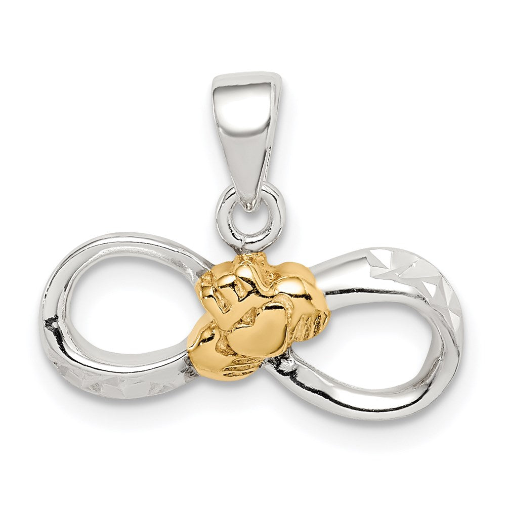 Sterlingsilber & Goldfarben Claddagh Diamantiert Unendlichkeit Anhänger