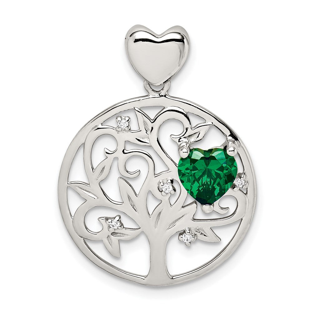 Sterlingsilber Grün & Klar Zirkonia Baum Kette Anhänger