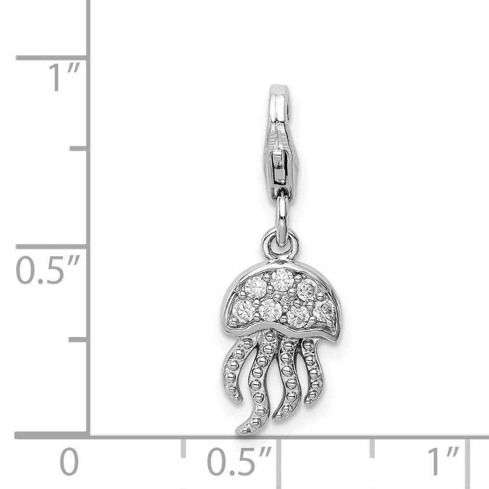 Sterlingsilber Rhodiniert Zirkonia Jellyfish mit Karabinerverschluss Charm