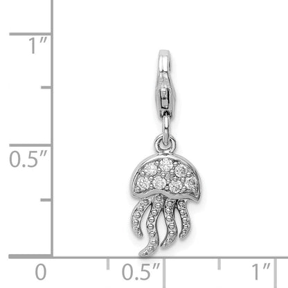 Sterlingsilber Rhodiniert Zirkonia Jellyfish mit Karabinerverschluss Charm