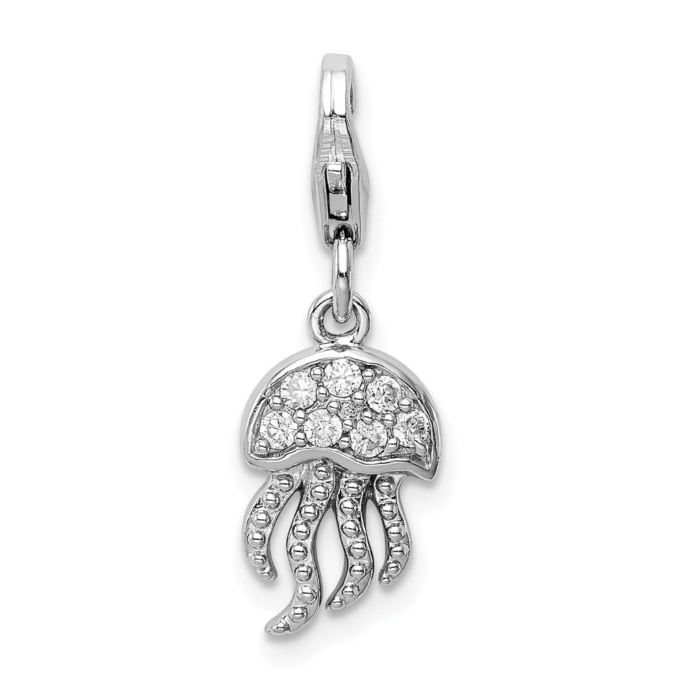 Sterlingsilber Rhodiniert Zirkonia Jellyfish mit Karabinerverschluss Charm